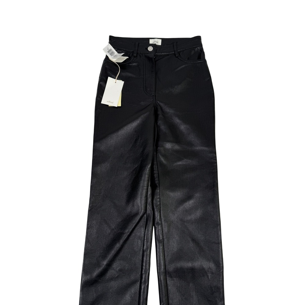 Aritzia Wilfred Melina High Rise Straight Vegan Leather Pants Black Size 00 NWT - Picture 2 of 9
